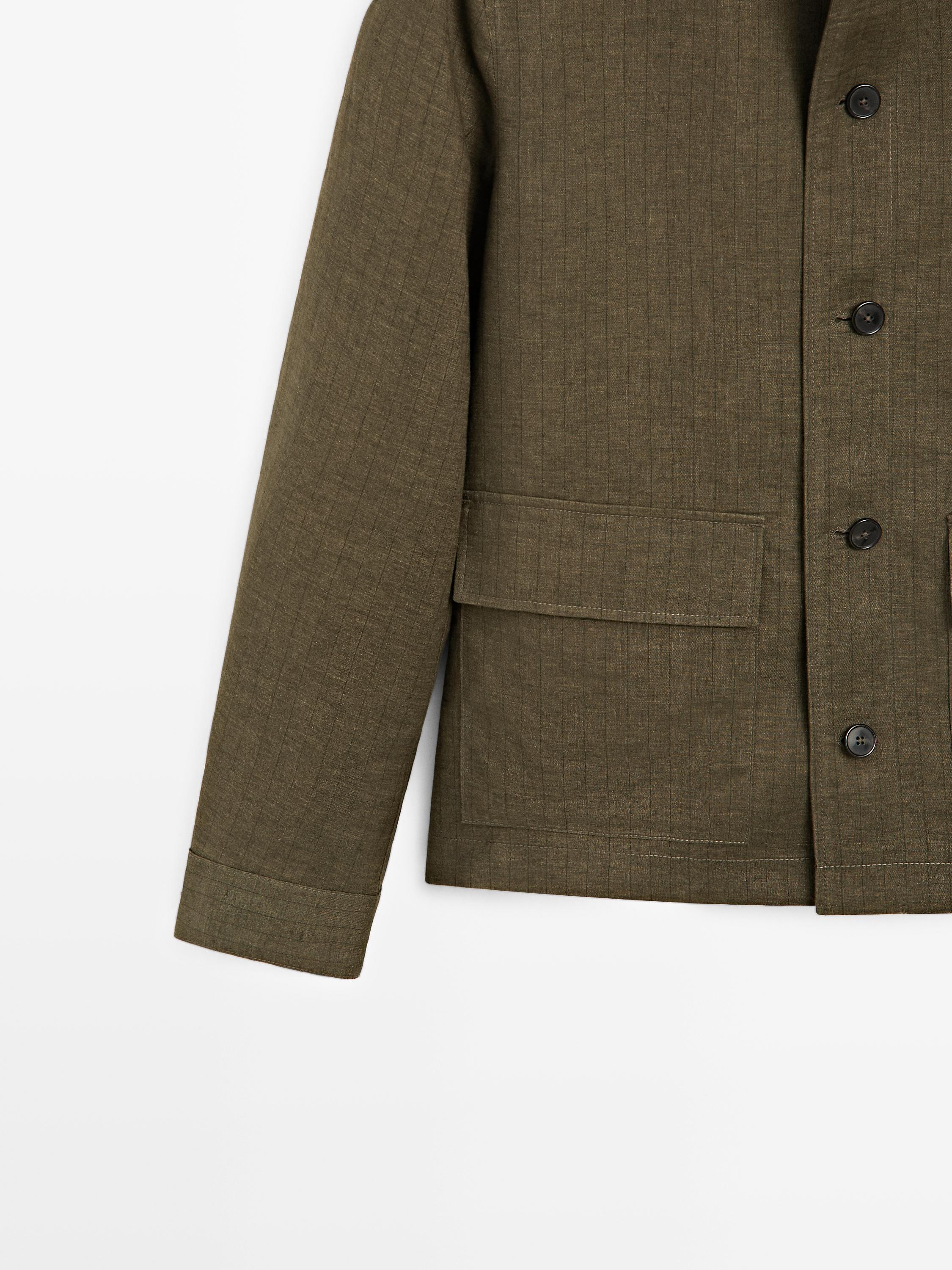 100% linen overshirt with striped pocket details